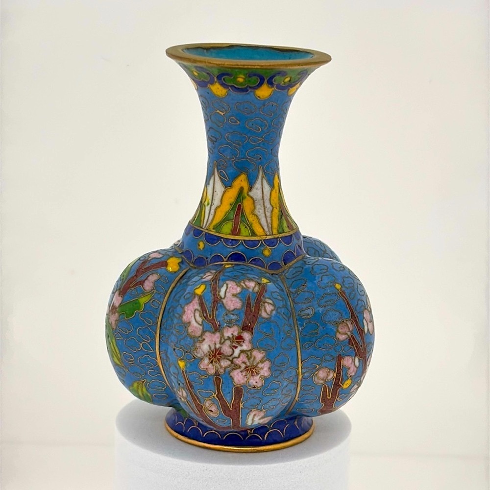 Vintage Miniature Chinese Cloisonné Enamel Lobed Vase